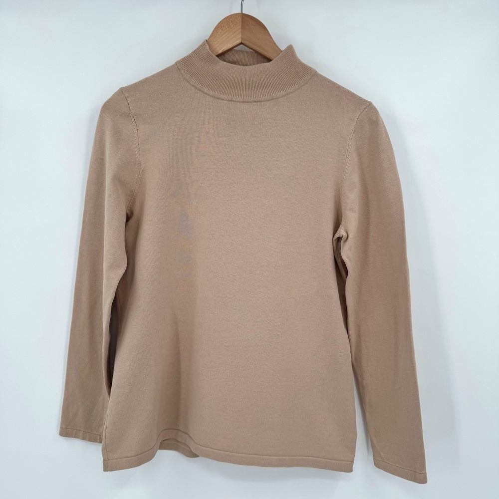 Pendleton Tan Mock Neck Long Sleeve Fine Knit Silk Blend Pullover Shirt Womens S